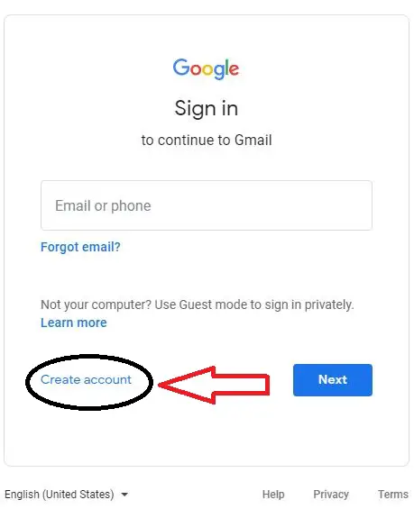 Click on Create|Gmail Account