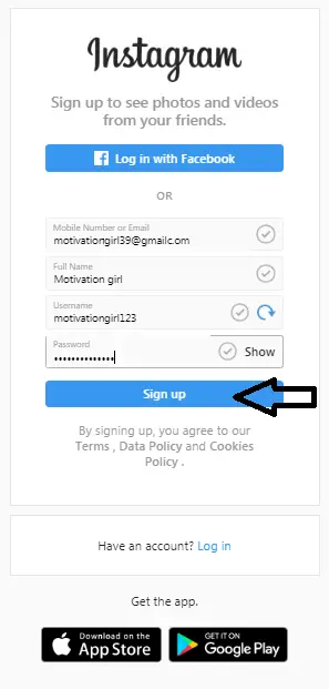 Fill the sign up info|Create an Instagram Account