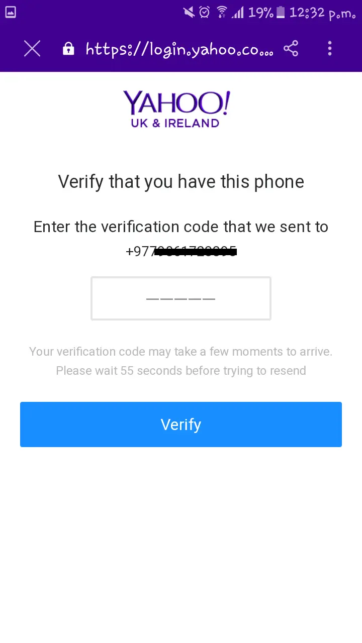 Verify phone number|Yahoo Account