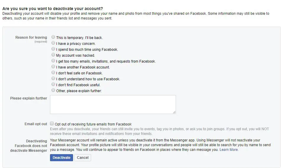 click-deactivate | deactivate facebook account