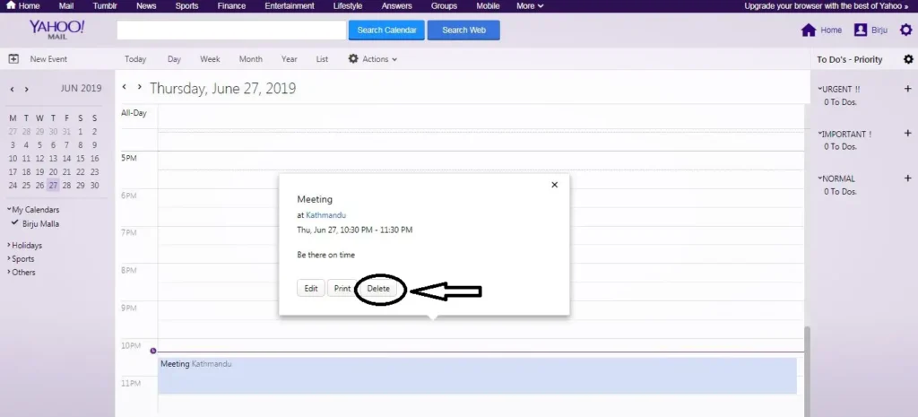 delete event in yahoo calendar|yahoo! services