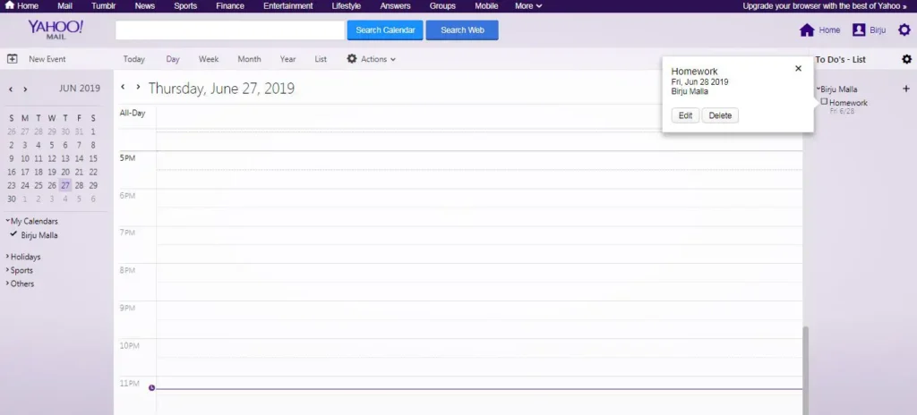 delete to do in yahoo calendar|yahoo! services