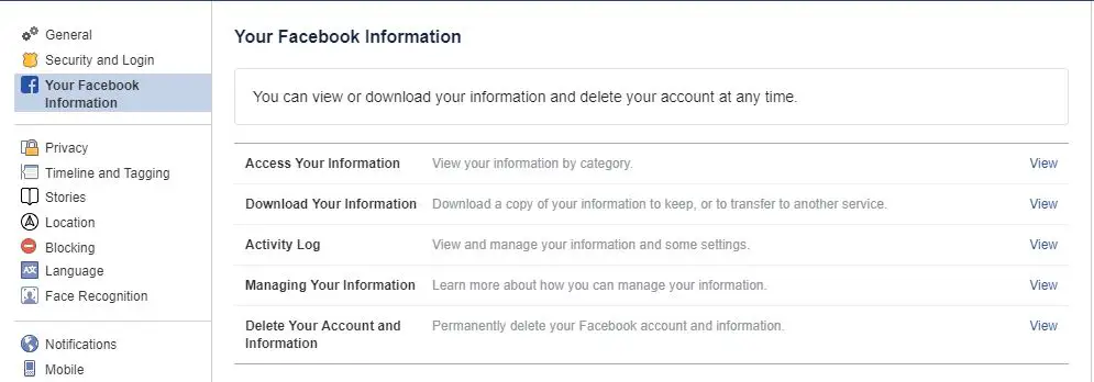 your-facebook-information| delete facebook account