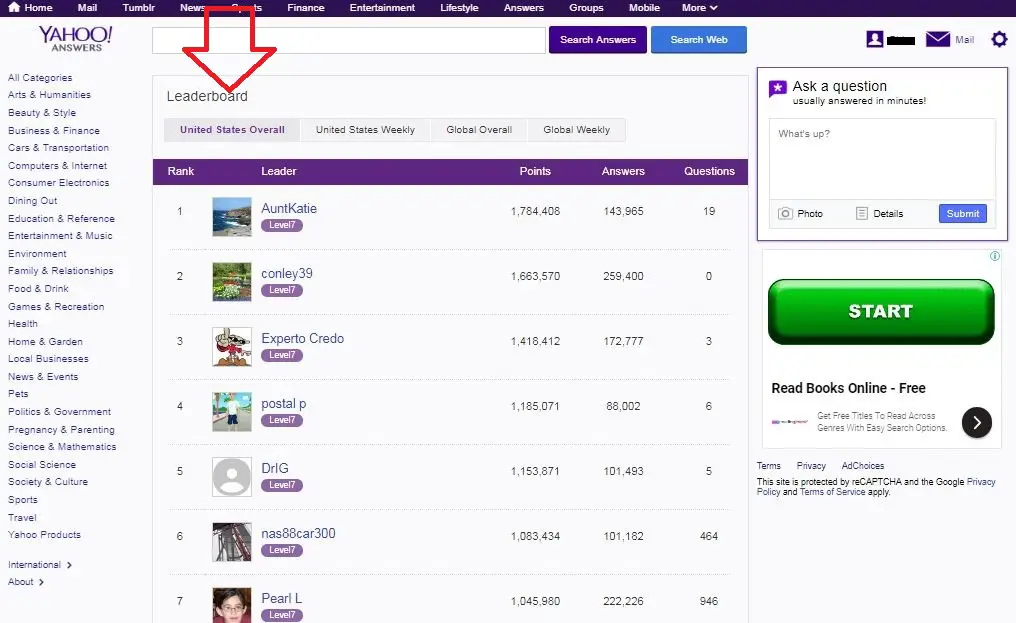 leaderboard of yahoo answers|yahoo! services