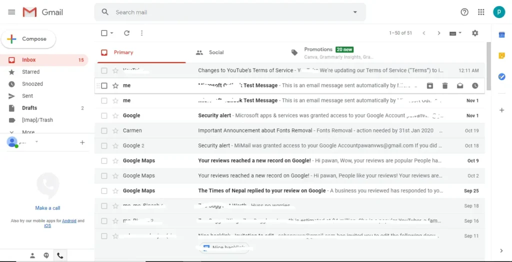 Hover mouse - Gmail Contacts
