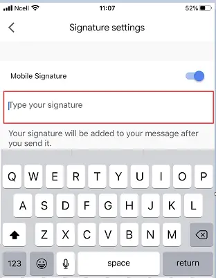 Type Signature - add Gmail Signature IOS