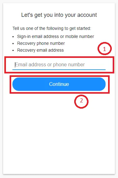 enter recover or phone number