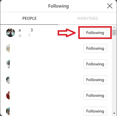 select people to unfollow- click following
