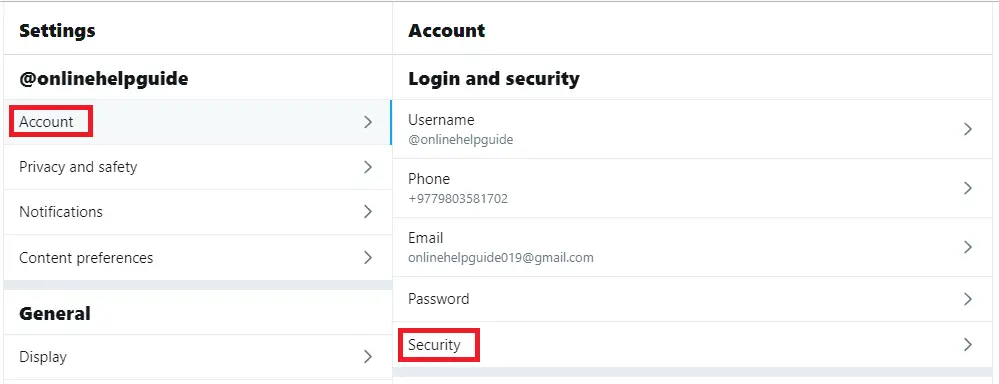 Account setting - Secutiry