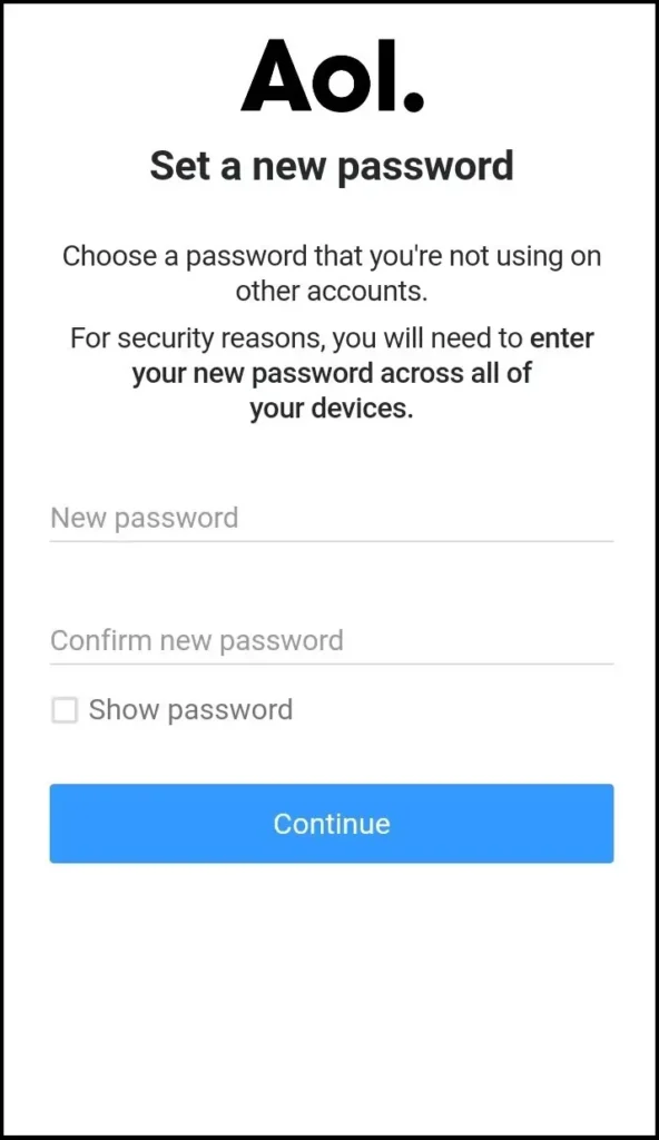 change aol mail password in android