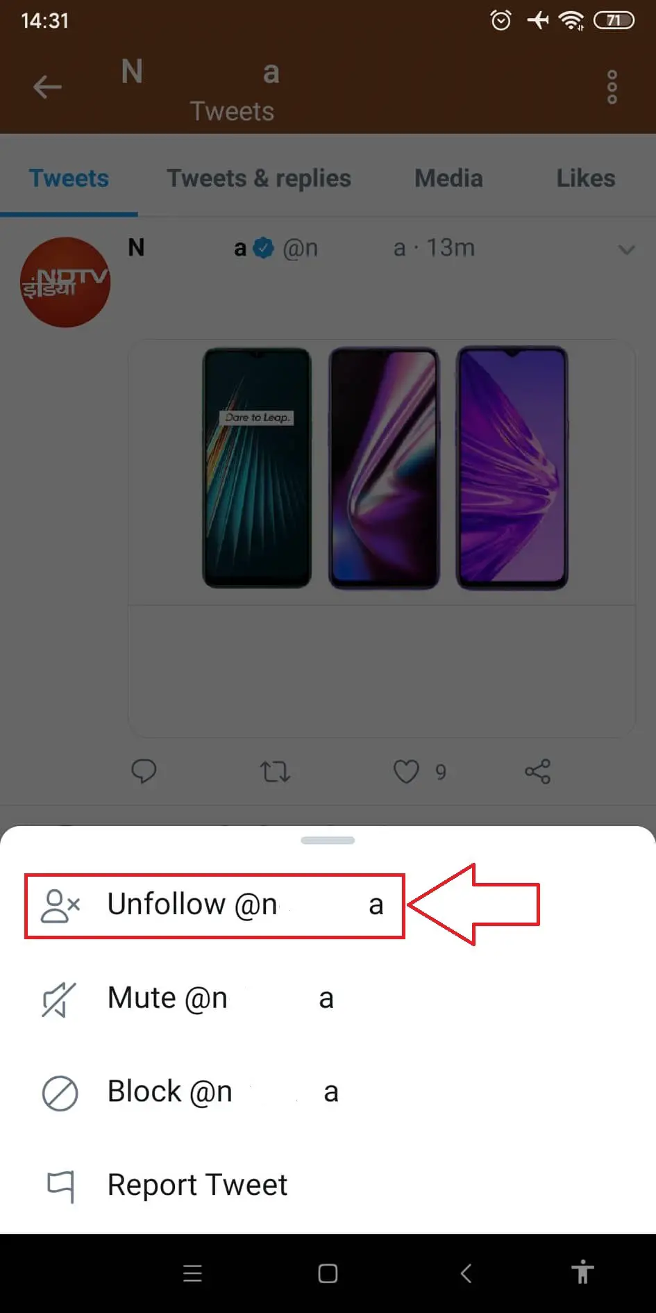 Unfollow from Tweet