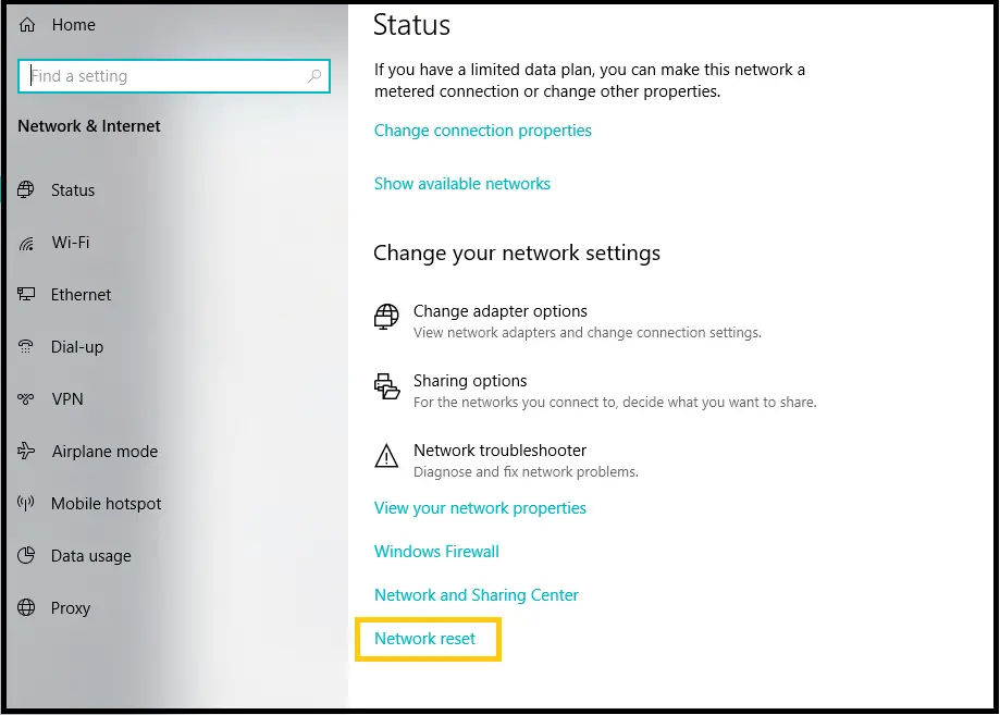 Reset Network Settings in Windows 10
