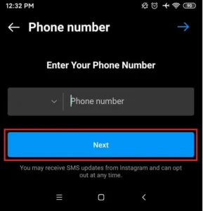 Next button to remove phone number on instagram