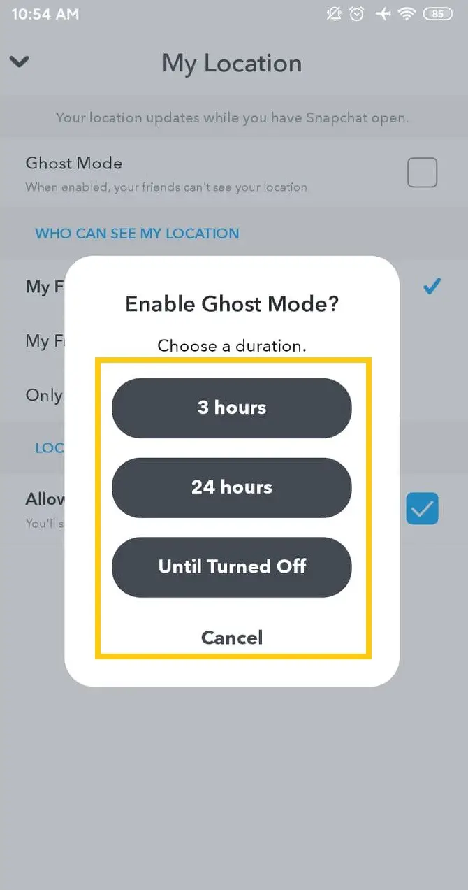 turn on ghost mode in snapchat