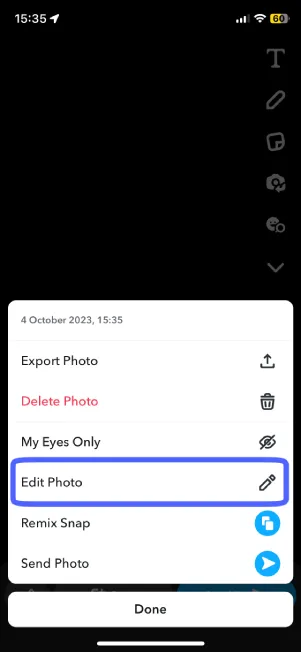 Click on the Edit Snap option | Snapchat Cameos With Photos and Videos