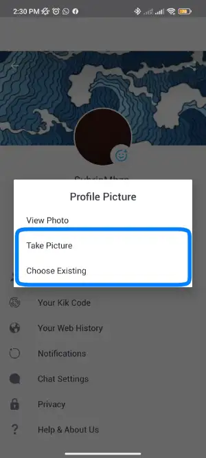 Tap on Take Picture or Choose existing