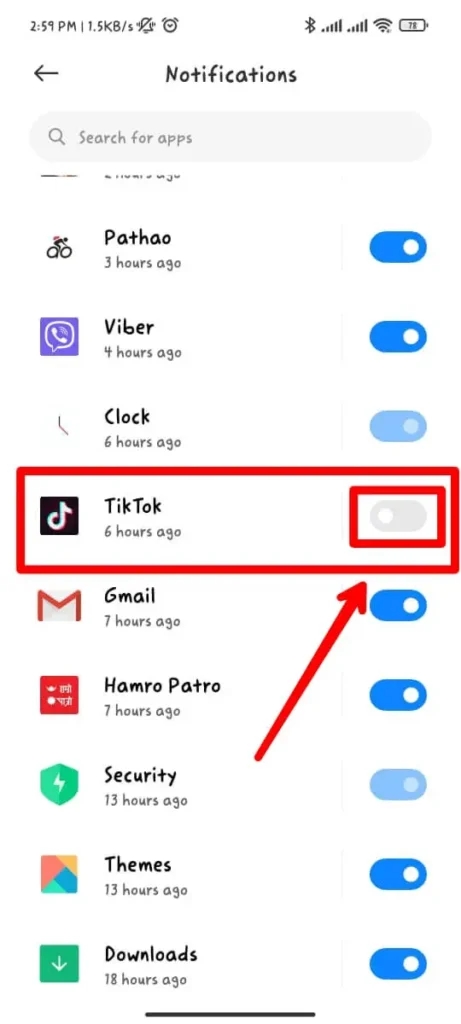 search for tiktok and turn it off
