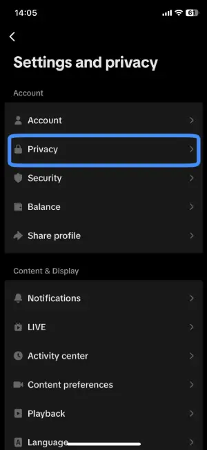 Step 4: Tap On The Privacy Option