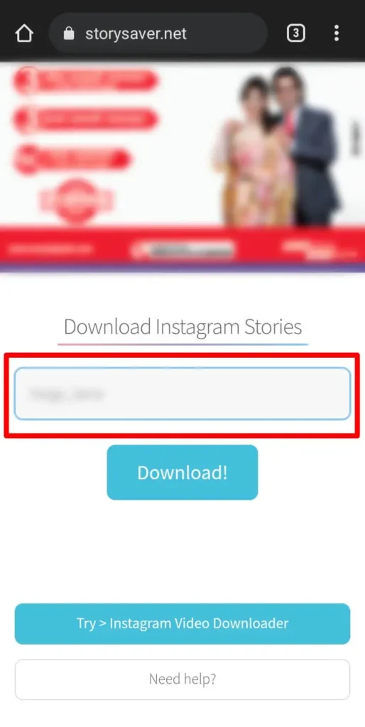 Input the username of the account with story