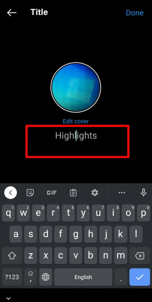 Type name of the Instagram highlights