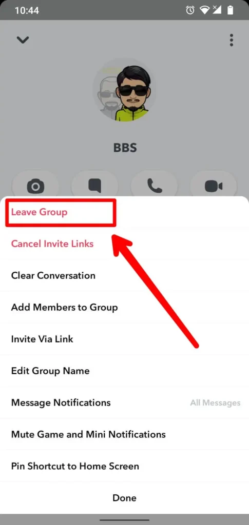 Click on leave group