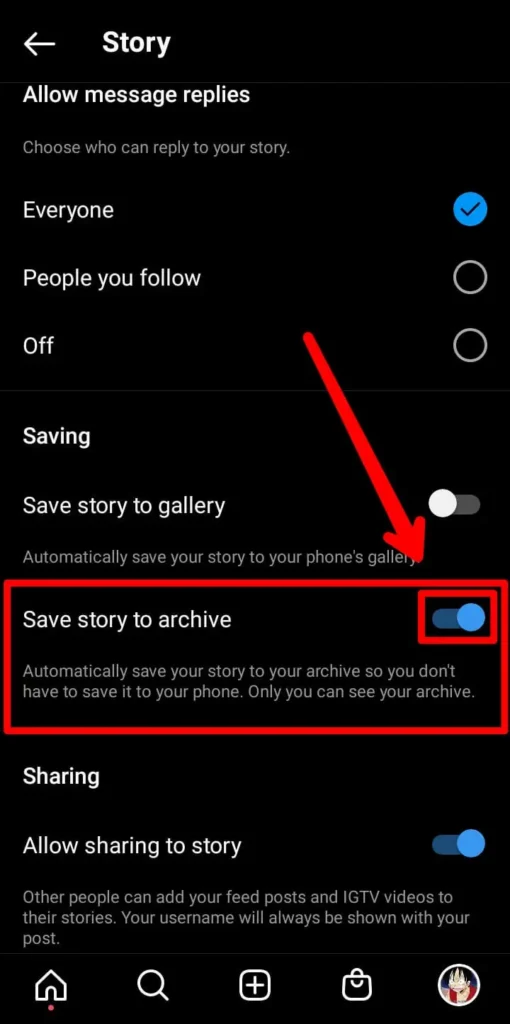 Enable save story to archive