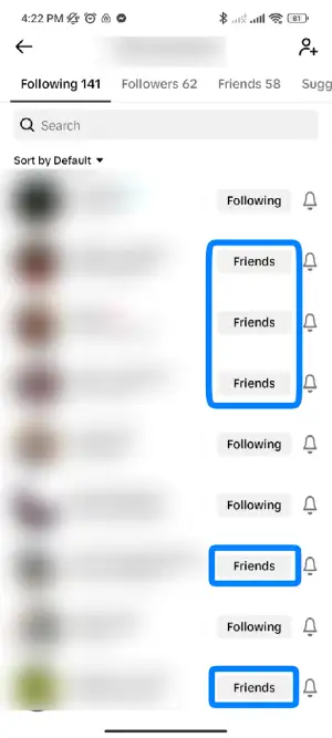 Click The‘ Friends’ Button