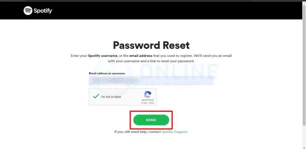Step 1 Open Spotify Password Reset Form