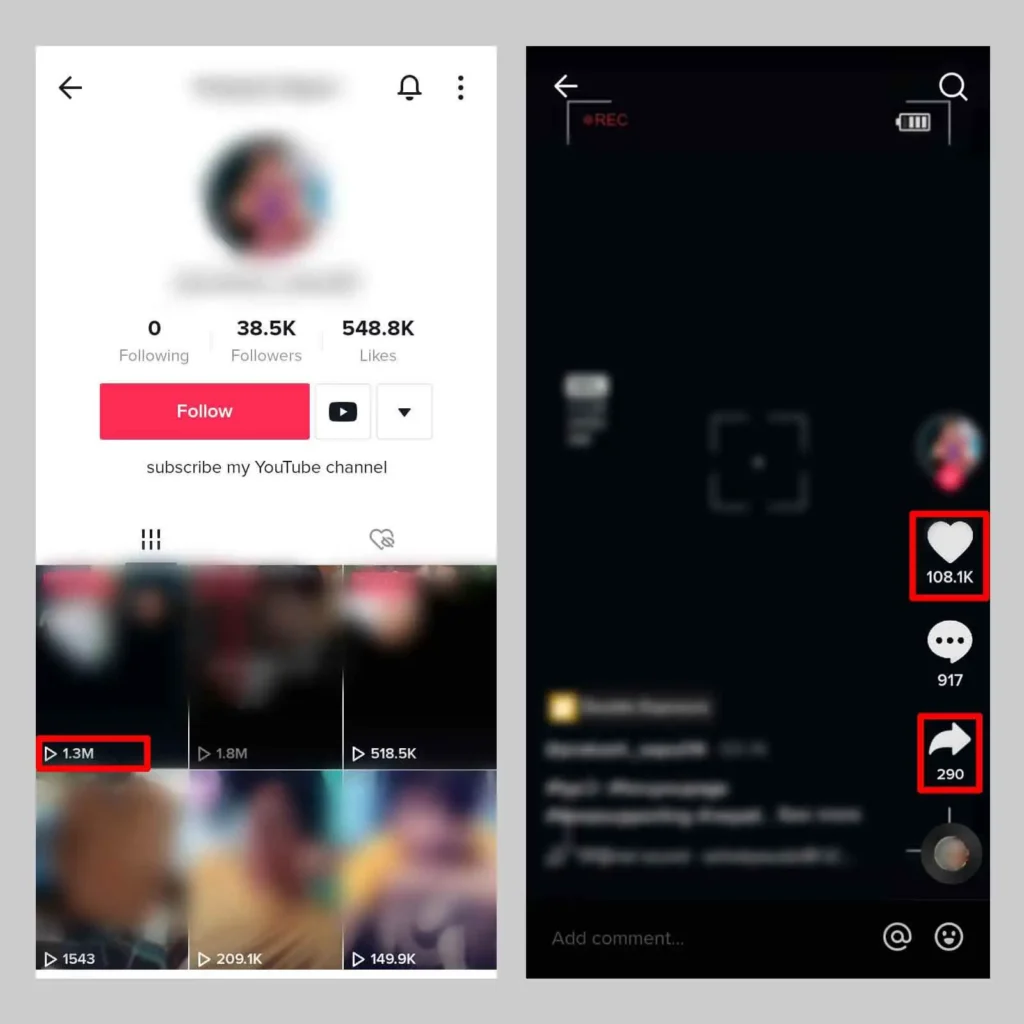 Step 3 Check The View Like Share Count | See A TikTok Account's Most Viewed/Liked/Shared Video