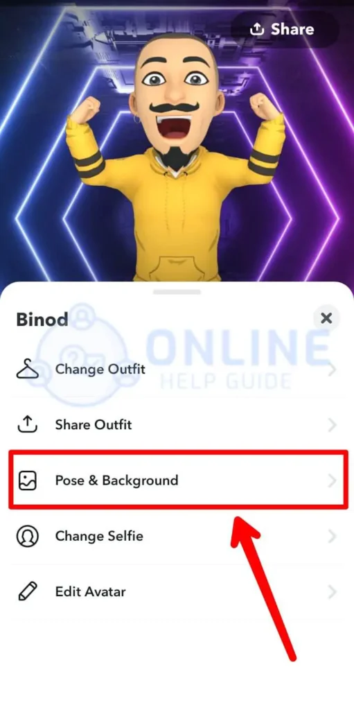 Step 4 Tap On Pose And Background | Change Your Bitmoji Pose On Snapchat