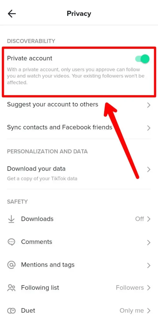 Step 5 Turn On The Private Account Option | Does TikTok Notify When You Save A Video