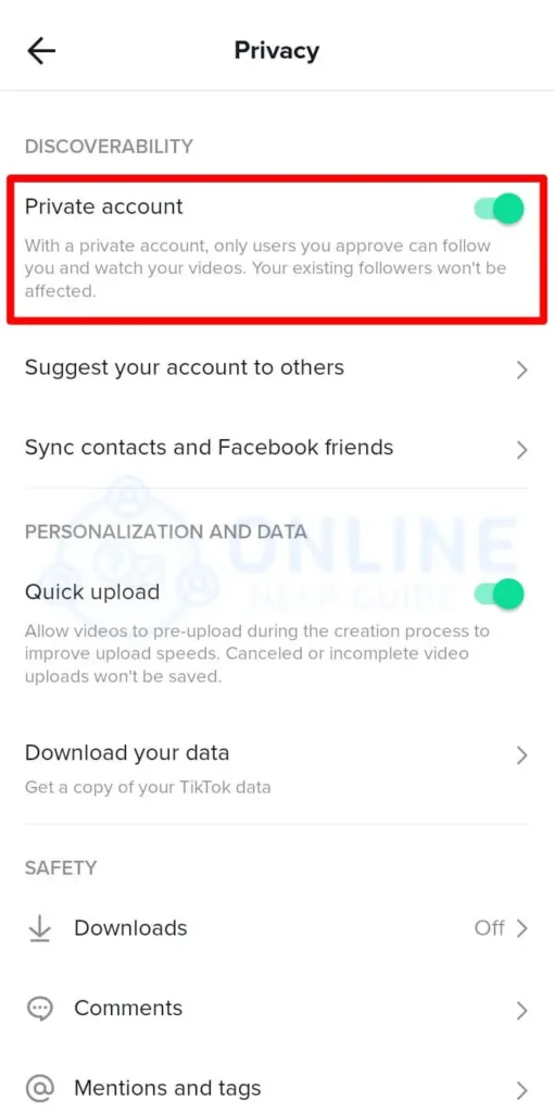 Step 6 Enable Private Account | Control Who Views Your TikTok Account