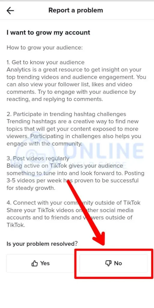 Step 7 Click No For Is The Problem Solved | Get Around A TikTok Ban