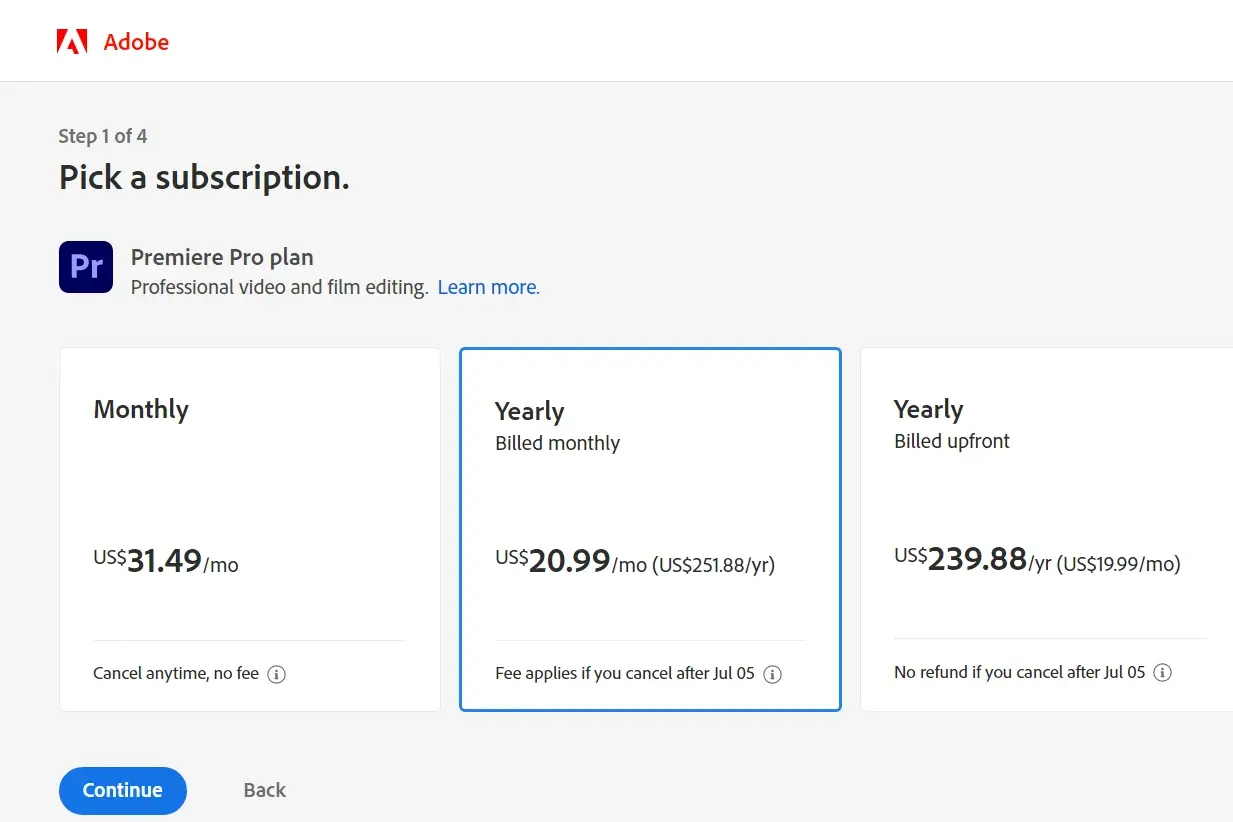 Adobe Premiere Pro Price