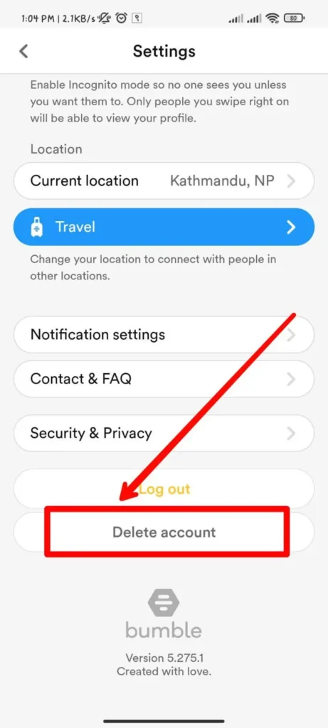 Step 4 Tap Delete Account | Restore Your Bumble Account