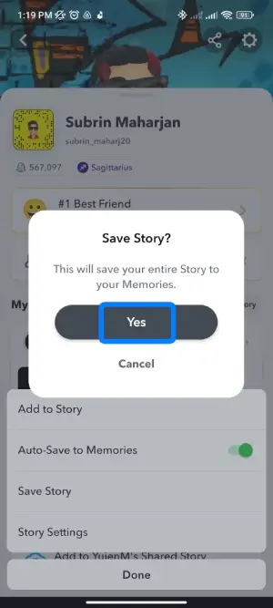 Tap Yes | Delete Snapchat Story