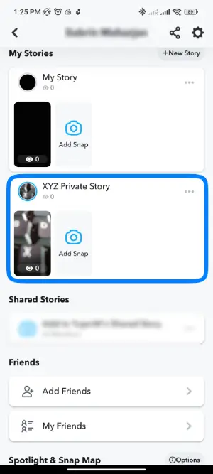 Go to Private Story Option | Delete Snapchat Story