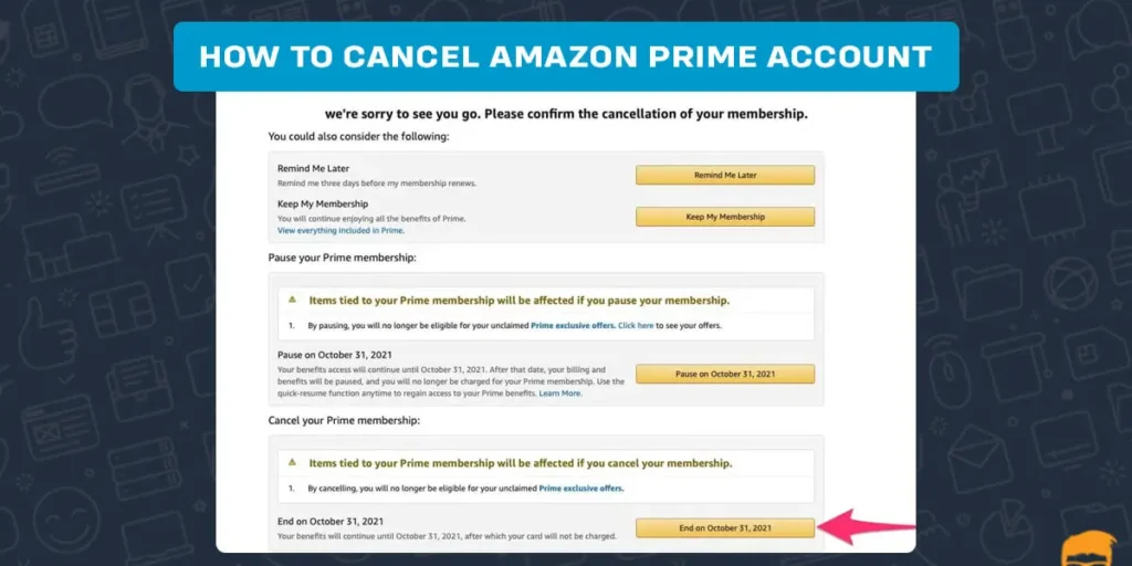 how to cancel amazon prime account