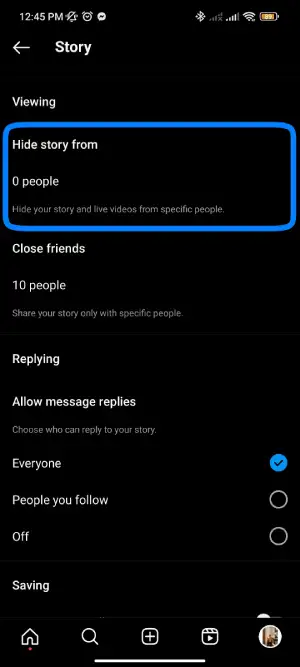 Tap On "Hide Story From"