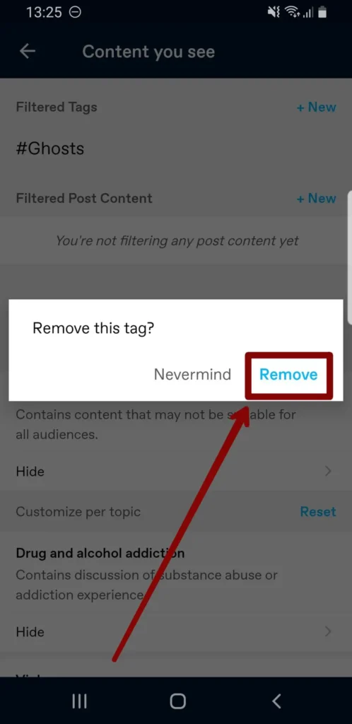 Step 8: Finally, a single tap on tag and tap on remove. - block tag on tumblr