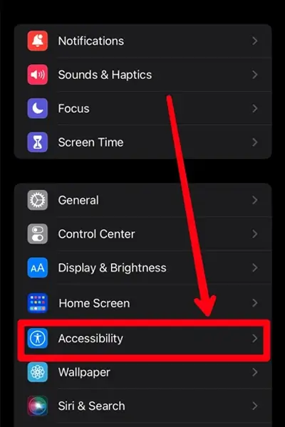 Step 2 Tap on the accessibility option