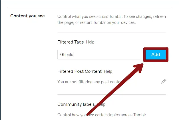 Step 9: Finally, click on Add button once you are done. - block tag on tumblr