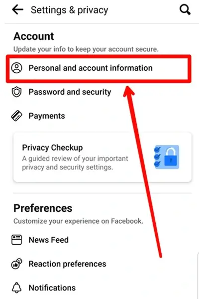 Step 5 Tap on personal And Account Information