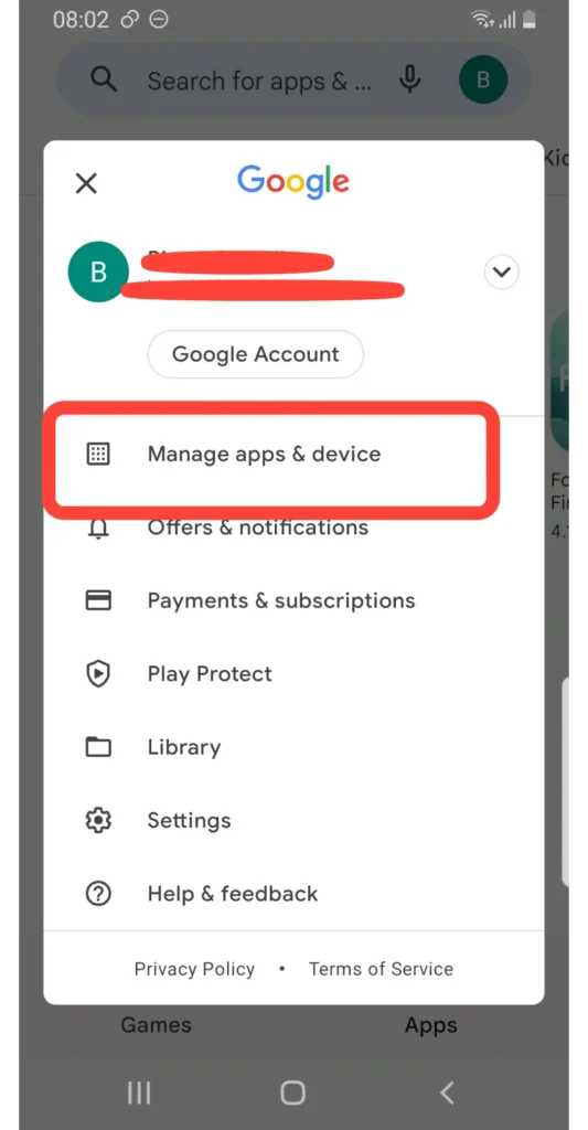 Click on Manage apps and device