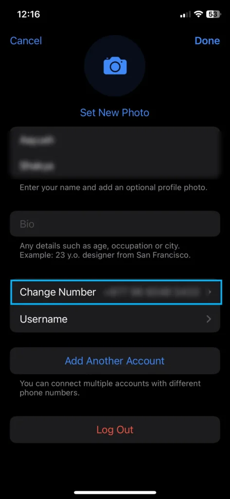 Tap On the Change Phone Number