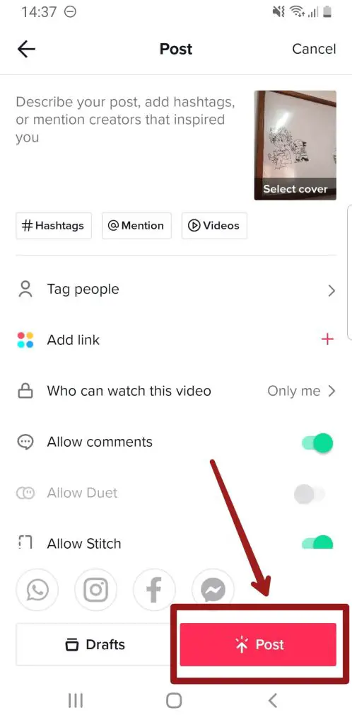 On the bottom right of the screen, tap "Post."