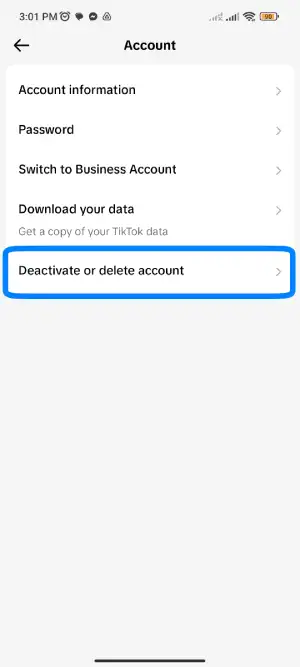 Choose Deactivate or Delete Account Option