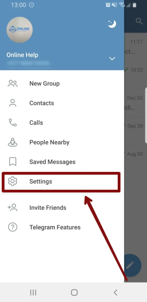 Step 3: Open Settings | Save Videos From Telegram to gallery