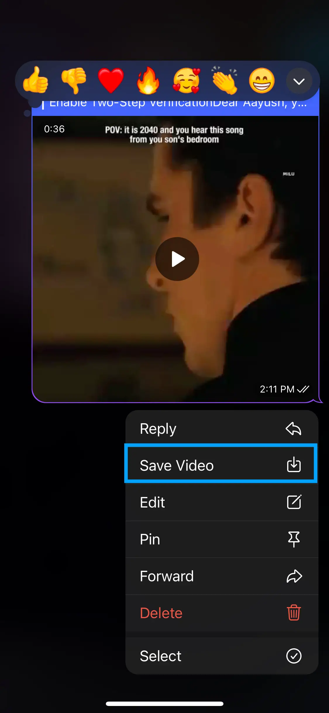 Step 5: Click on Save Video Save Videos From Telegram to gallery