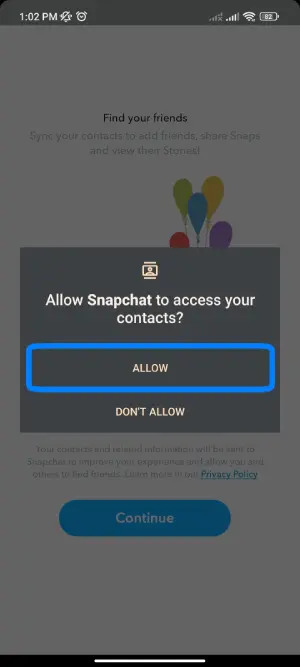 Allow Snapchat to access your contacts